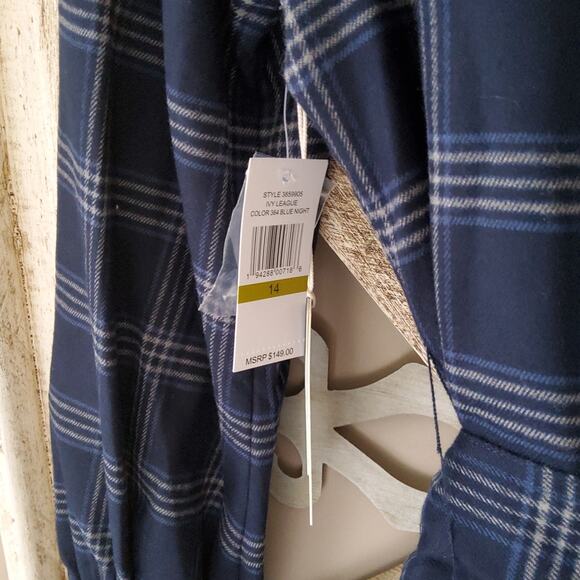 Court & Rowe Women's Soft Asymmetrical Belted Midi A-Line Dress Navy Blue Plaid - Picture 9 of 11